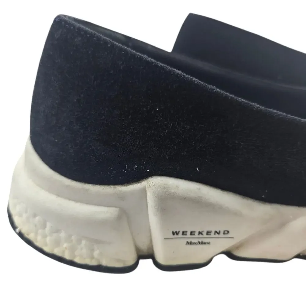 Weekend MaxMara Blue Suede‎ Platfprm Loafers Womens 7 37 Tassel Casual Designer